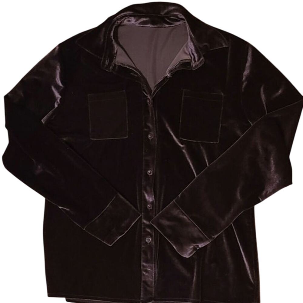 Women's Purple Velvet Button Blouse- Medium
